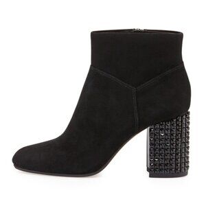 Michael Kors Black Suede Arabella Ankle Boots Zip Booties Studded Heels Size 8